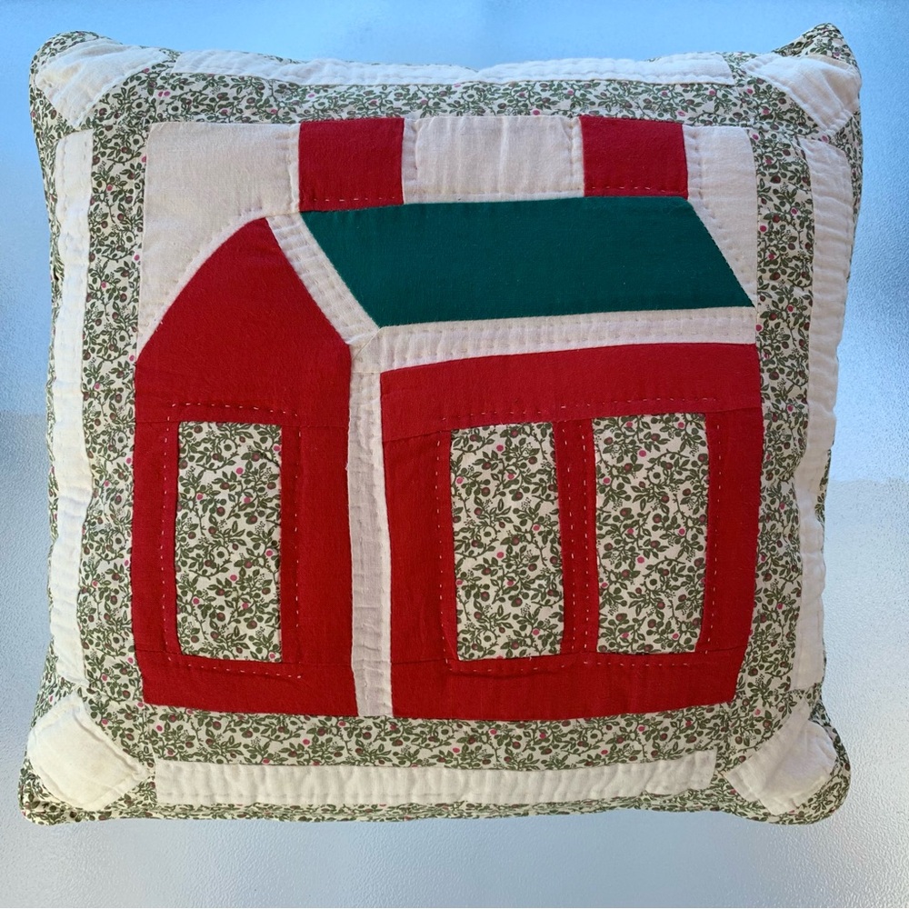 Christmas Floral Farmhouse 16" Square Patchwork Quilted Throw Pillow